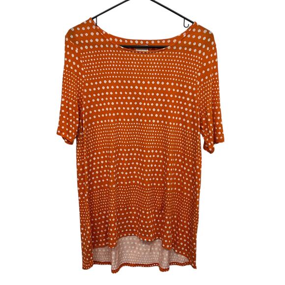 Fall Chic Polka Dot Tunic Top Chico’s Orange Short Sleeve Size XL (2) - Picture 1 of 7